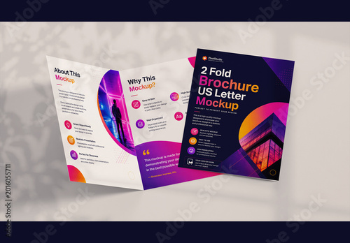 Bifold Brochure US Letter Mockup with Shadow Overlay