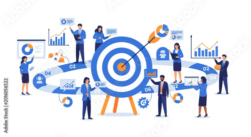 Fotografia Business team achieving target goal through marketing strategy and data analysis