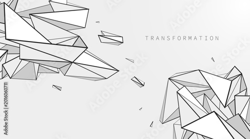 Fotografie Structural transformation of fragmented forms into a coherent system, expressing process, balance, logic, and the evolution of complex integrated structure