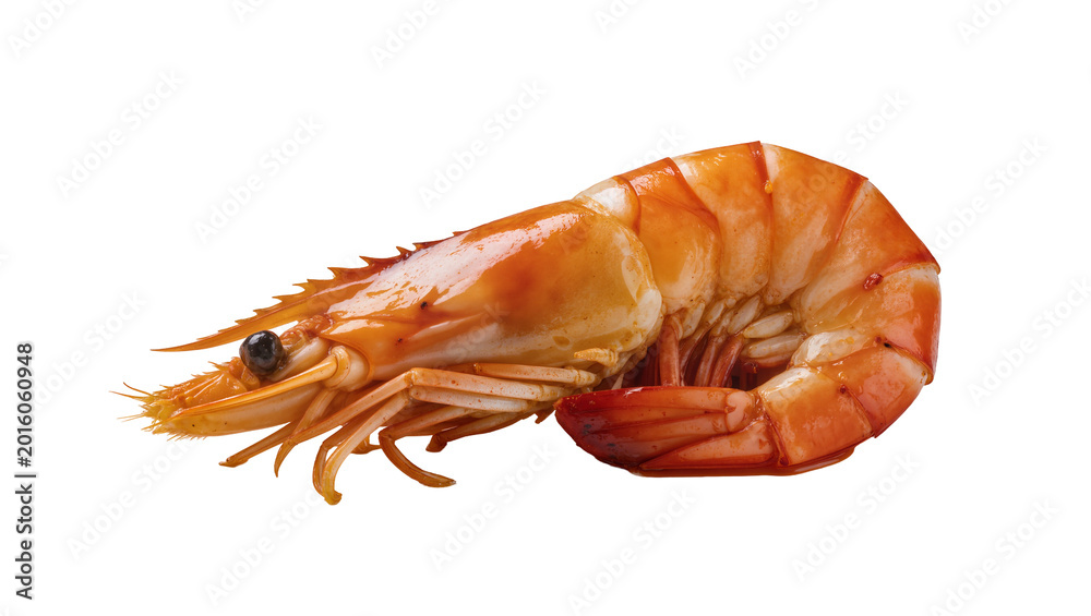 Obraz premium Cooked orange shrimp with glossy glaze, isolated on transparent background