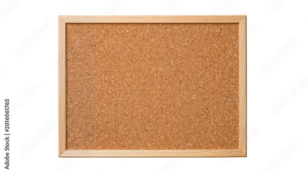 Fototapeta premium Natural cork bulletin board with light wood frame, isolated on transparent background