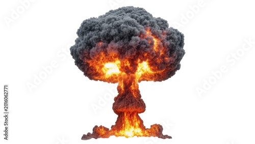 Bild auf Leinwand Massive nuclear mushroom cloud explosion with intense fire and dark smoke, isola