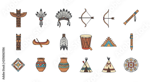 Schilderij op canvas Native American tribal symbols icons.