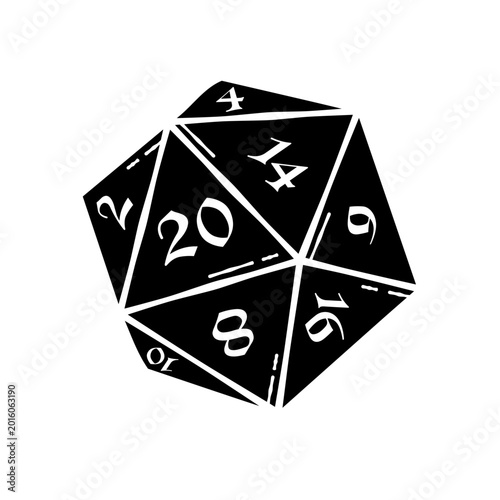 Photos Black d20 roleplaying dice, vector icon