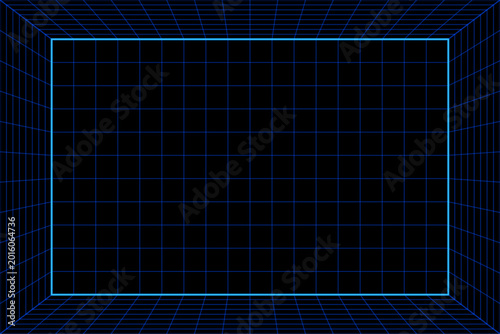 Futuristic blue neon grid room background