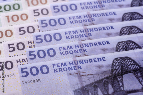 Fotografie Money, currency of Denmark, Danish krone banknotes