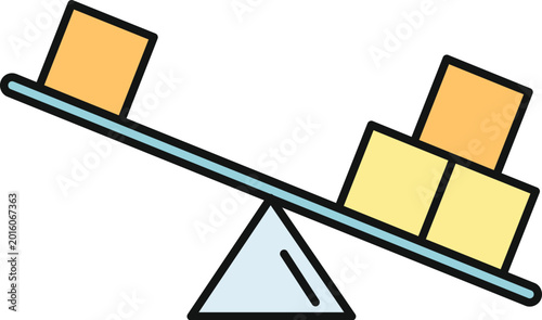 Schilderij op canvas Balancing scale demonstrating an imbalance of cubes representing weight differen