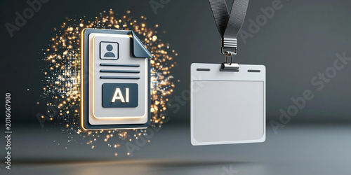 Enterprise ai document badge concept showing digital profile and blank lanyard ID card