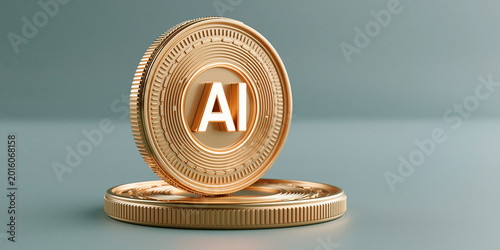 Gold coin with AI emblem enterprise ai document digital token shining motivation
