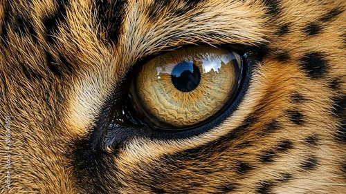 Close-up of a leopard's eye showcasing intricate details.