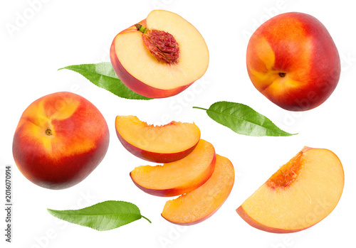 Piece of nectarine isolated on white background. clipping path