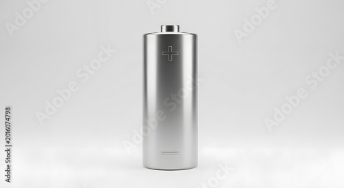 Silver cylindrical battery isolated on white background