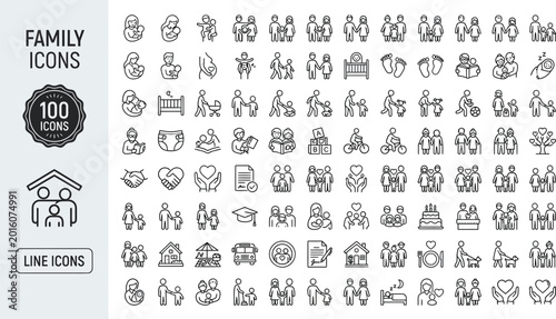Tableau sur toile Family Icons Set 100 Minimalist Line Art Parenting Life Cycle Pregnancy Elderly