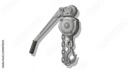 Photos Industrial metal chain hoist mechanism.
