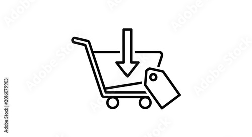 Shopping Cart Icon with Price Tag and Down Arrow - Online Shopping and Sales Concept