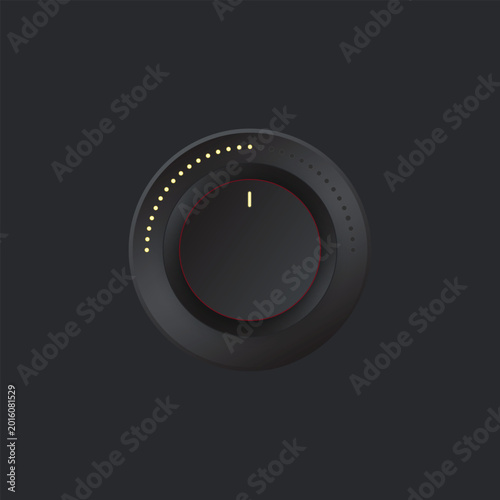 Photos Minimalist black rotary control knob with yellow light indicators for volume or