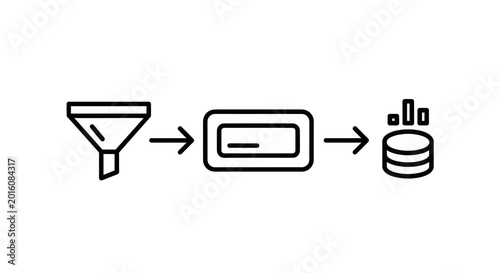 Data processing funnel, filtering and storage, abstract concept