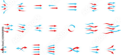 Bild auf Leinwand Abstract Airflow Direction Arrows Set - Blue and Red Vector Air Ventilation Icon