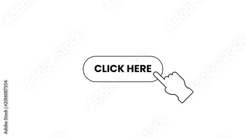A click here button label with a cursor arrow icon in outlined style on white background for web ui interaction