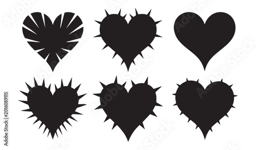 Heart silhouettes with spikes and sharp edges in gothic punk style.