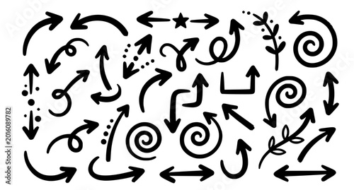 Cuadro en lienzo Colorful cartoon doodle arrows collection with playful hand drawn directional sy