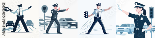 Photos Police officer directing traffic movements.