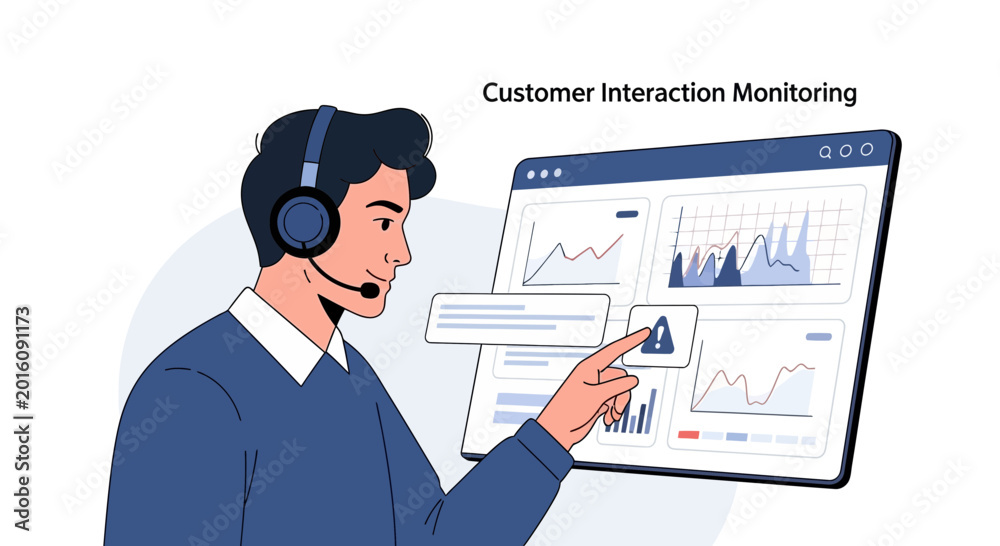 Fototapeta premium Customer Interaction Monitoring with Analyst and Data Dashboard