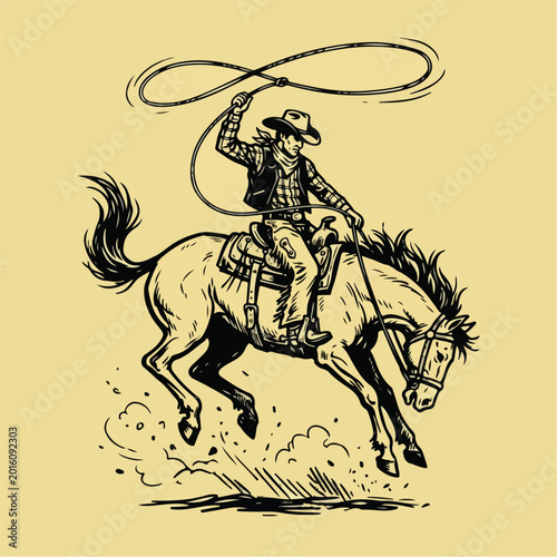 Cowboy Riding Horse with Rope.