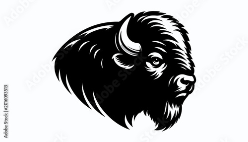 Stylized Black and White Bison Head Silhouette.