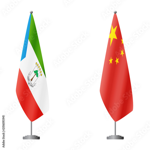 Bild auf Leinwand Equatorial Guinea and China flags on flagpoles for official ceremonies and meeti