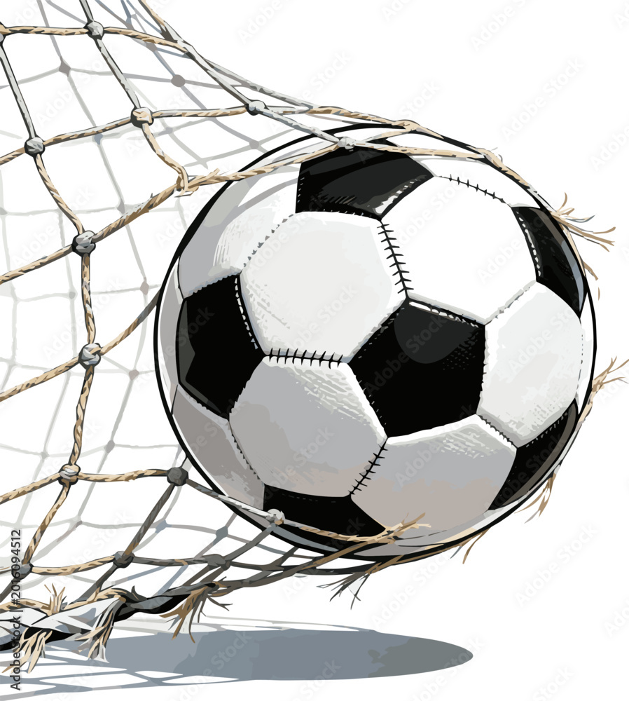 Fototapeta premium Isolated a realistic Soccer ball in net vector art with white background..