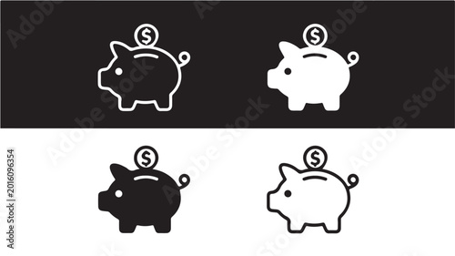 Foto Minimalist Piggy Bank Icons for Financial Savings Concepts on Black and White Ba