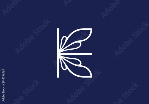 Foto Modern minimalist white letter K logo with wing petals