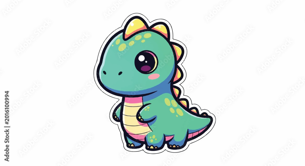 Naklejka premium Cute Cartoon Dinosaur Sticker Illustration.