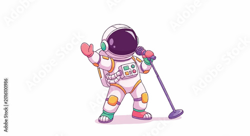 Astronaut Singing with Microphone in Space.