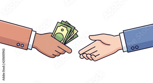 Handing Over Money to Another Person for Business Deal.