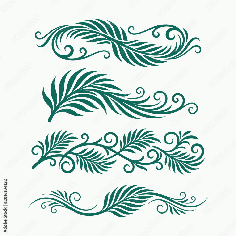 Fototapeta premium Elegant Green Floral Divider Ornament Vector Collection Set