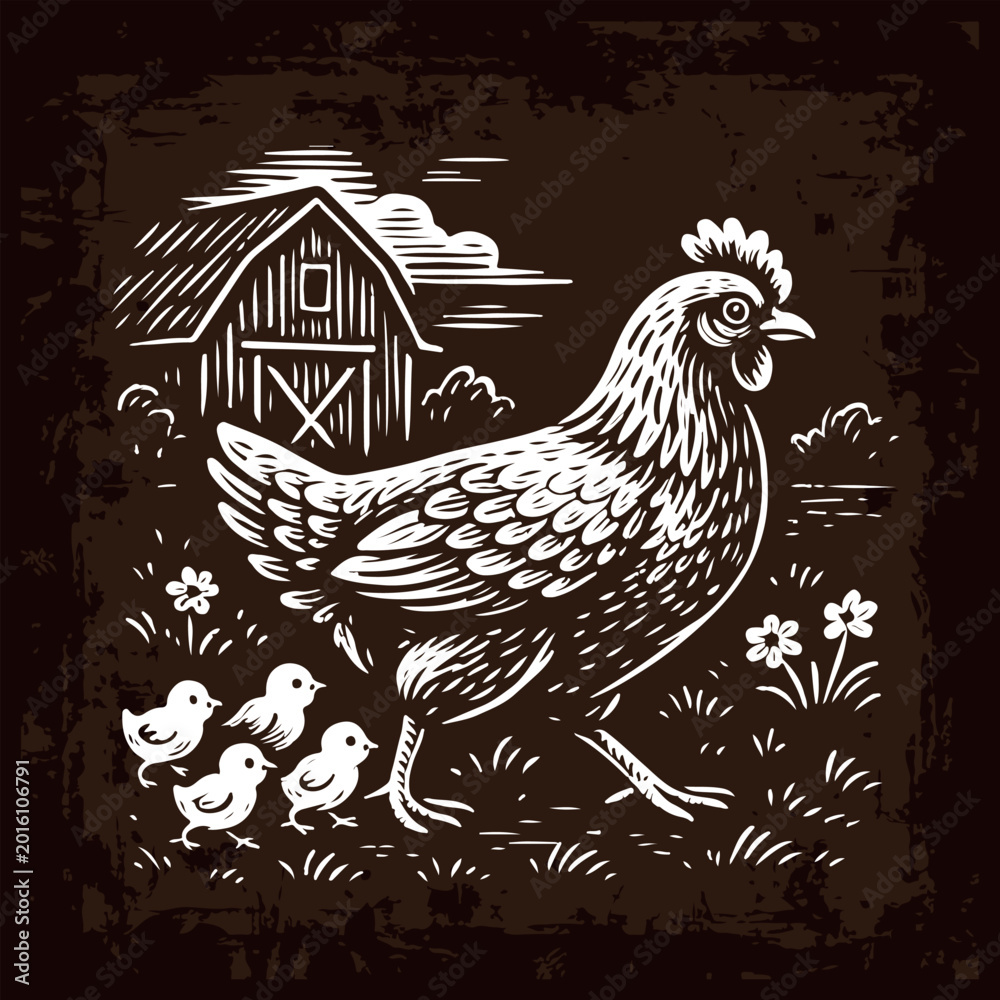 Fototapeta premium Hen with baby chicks