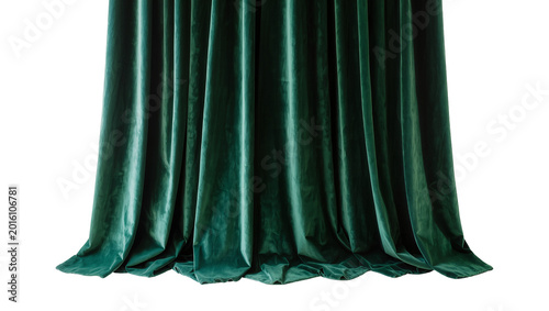 Fotografija Deep green velvet curtains with soft folds, isolated on transparent background