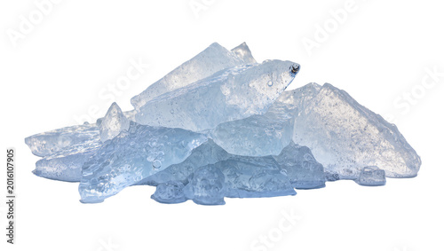 Foto Pile of jagged translucent ice shards with small air bubbles, isolated on transp