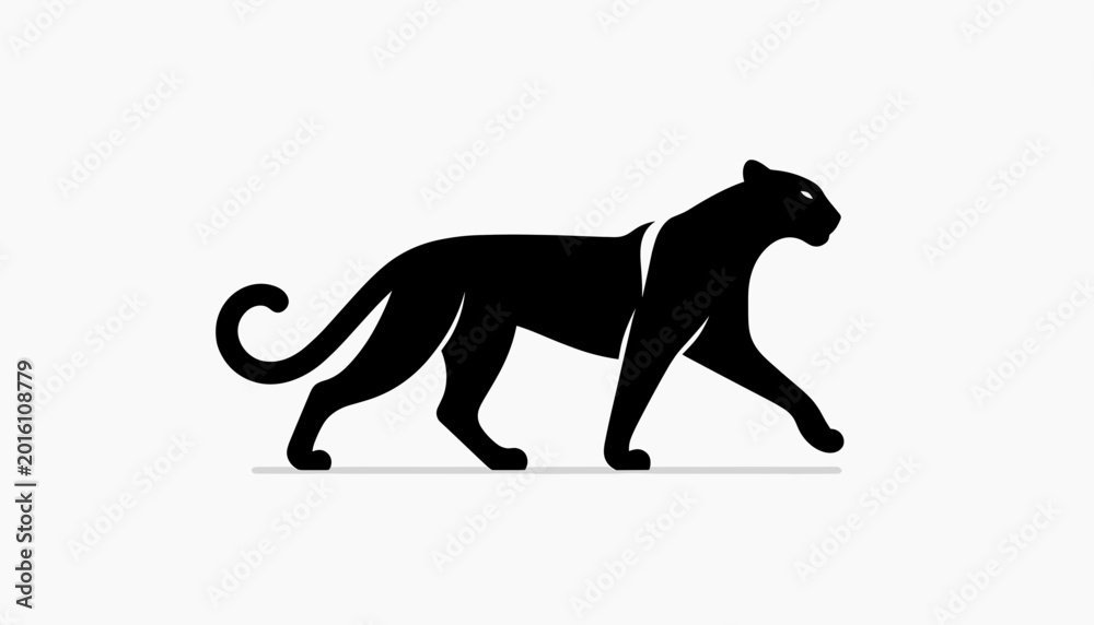 Naklejka premium Black Panther Silhouette Walking Side View Isolated.