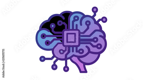 Brain and gear concept vector icon with editable stroke representing machine logic and digital innovation illustration, perfect for modern technology projects and minimalist web design elements.