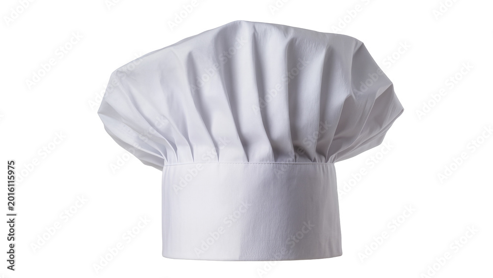 Obraz premium White pleated chef hat with fabric band, isolated on transparent background
