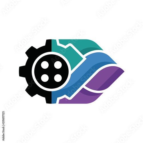 Cuadro en lienzo A modern and imaginative illustration featuring a stylized gear surrounded by flowing waves, symbolizing innovation, technology, and the integration of mechanical and digital worlds