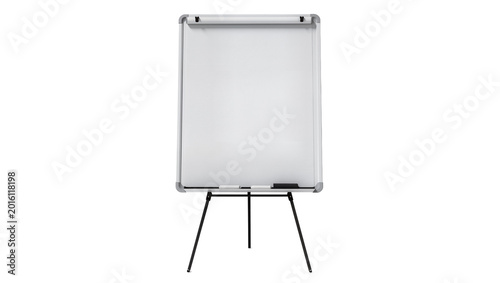 Fotografie Empty flip chart easel with markers and eraser, isolated on transparent backgrou