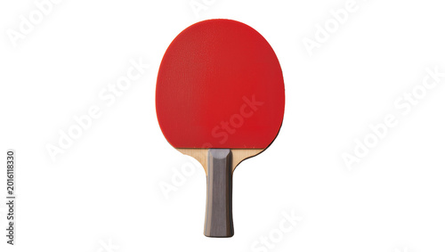 Fotografía Red ping pong paddle with wooden handle, isolated on transparent background