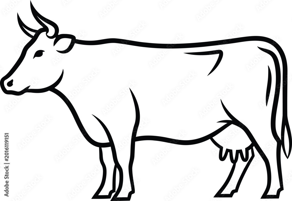 Fototapeta premium Simple line drawing of a cow standing in profile