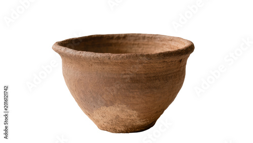 Schilderij op canvas Ancient rough earthenware pot with textured rim, isolated on transparent backgro