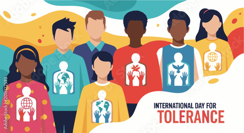 Tablou pe pânză Diverse people group tolerance awareness colorful illustration for International