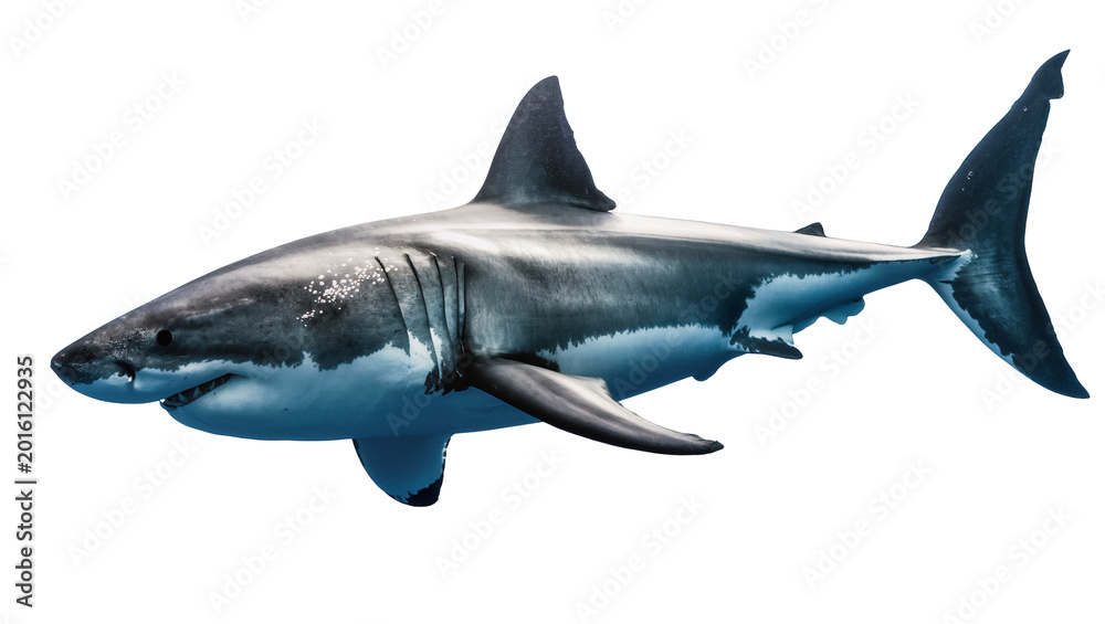 Fototapeta premium Great white shark swimming, isolated on transparent background